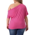 thumbnail image 3 of Agnes Orinda Women's Plus Size Tops Solid One Shoulder Short Sleeve Casual Blouses 2X Hot Pink, 3 of 5