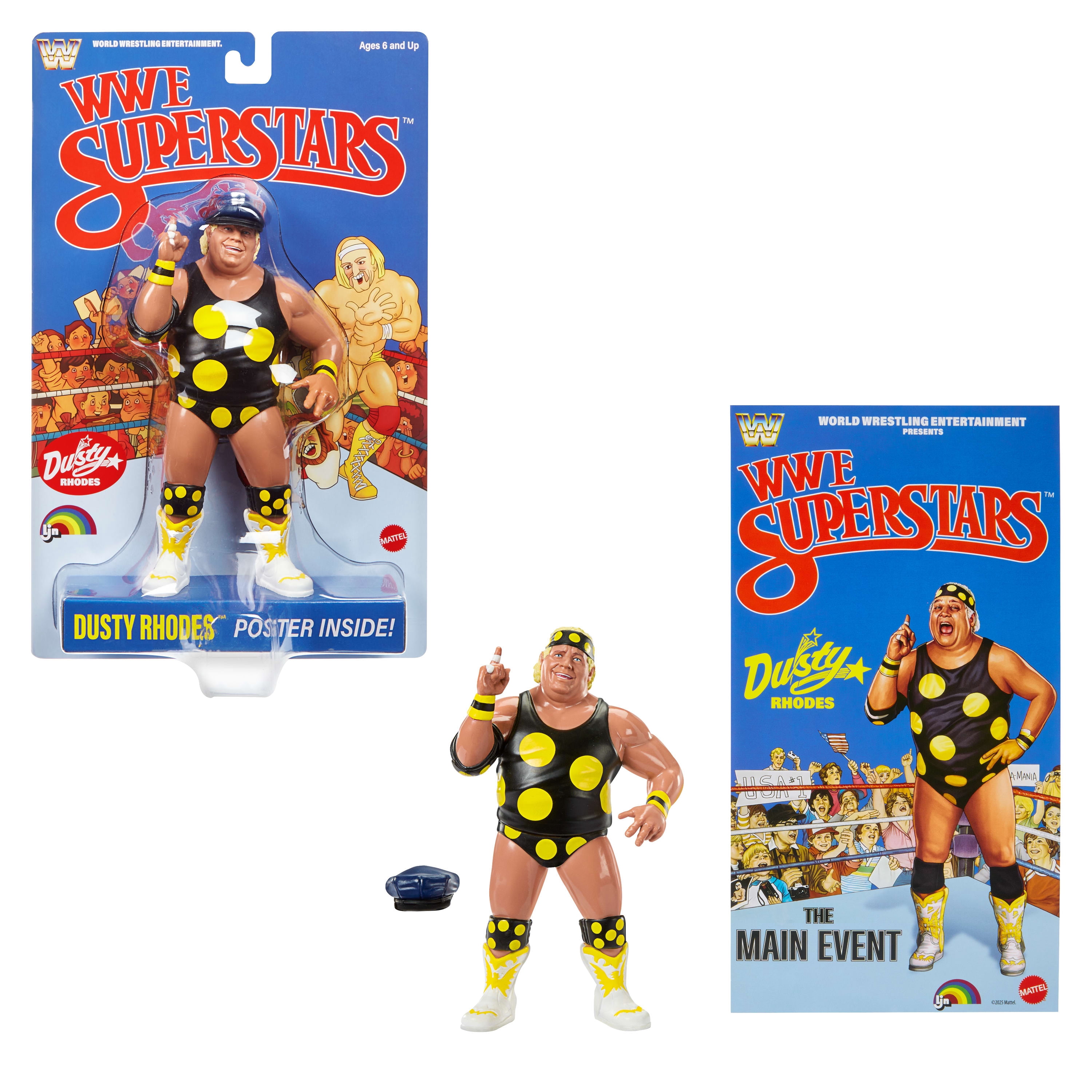 WWE LJN Superstars Dusty Rhodes Action Figure, 1980s Retro 8-inch