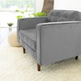 thumbnail image 3 of Conway Fauteuil à Accoudoirs Rembourré en Velours Gris, Dossier Coussiné, Style Mi-Siècle Moderne, 3 of 4
