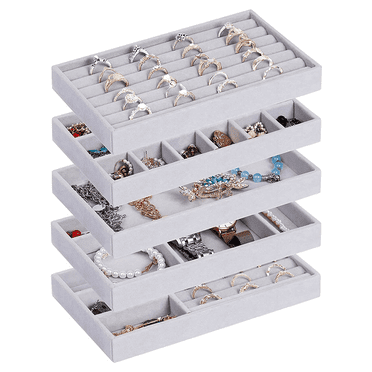 Jewelry Organizer Tray, 10 Pcs Stackable Velvet Jewelry Organizer for Drawer, Jewelry Storage Display Trays Showcase