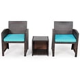 thumbnail image 4 of Patiojoy 3 PCS Patio Rattan Furniture Set Conversation Chair Set with Soft Cushion & Coffee Table Turquoise, 4 of 7