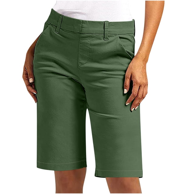 Liquidation d'Économies d'Été 2025! Shorts pour Femmes Shorts en Sergé Extensible Grande Taille Taille Fine à Enfiler Shorts de Randonnée Réguliers d'Été Décontractés avec Poches
