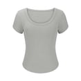thumbnail image 3 of GigrtiJin Womens Short Sleeve U-Neck Tops Summer Ribbed Slim Basic Fashion T Shirt Solid Color Trendy Soft Blouse, 3 of 6