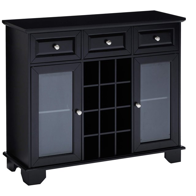 Kings Brand Furniture Buffet Serveur Bahut Armoire avec Rangement pour Vin, Noir