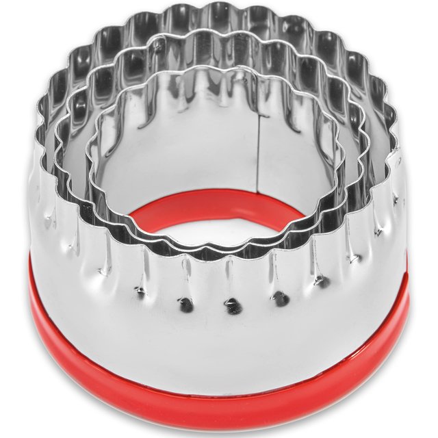 3 Pcs Coupe-Cookies Ronds Cannelés 2 Pouces 2.6 Pouces 3 Pouces, Acier Inoxydable de Qualité Alimentaire, Coupe-Biscuits, Mini Coupe-Cookies, Coupe-Cookies pour Cuisson, Design Unique avec Dessus Protecteur Rouge PVC