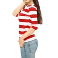 thumbnail image 4 of INSPIRE CHIC Chemises à Rayures pour Femmes Coupe Ajustée Manches au Coude T-Shirt à Encolure Bateau TP Rouge, 4 of 7