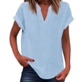 thumbnail image 1 of WEIYLL Womens T-Shirts Summer Loose Fit V Neck Curved Hem Flowy Solid Blue Tops Sizes XXL, 1 of 5