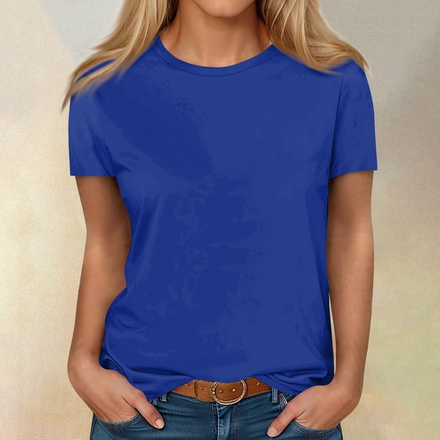 AherBiu Plus Size Womens T Shirts Crew Neck Loose Fitting Tshirts Casual Short Sleeve Solid Color Basic Tees