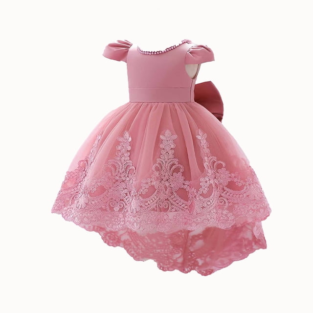 Halloween Robes à Manches Longues à Col Rond Robe Mi-Mollet une Mignonne Robe de Couleur Unie à Manches Longues avec une Robe de Princesse et une Robe à Manches Longues à Col Rond Taille Mi-Haute pour une Jeune Fille Roses 100
