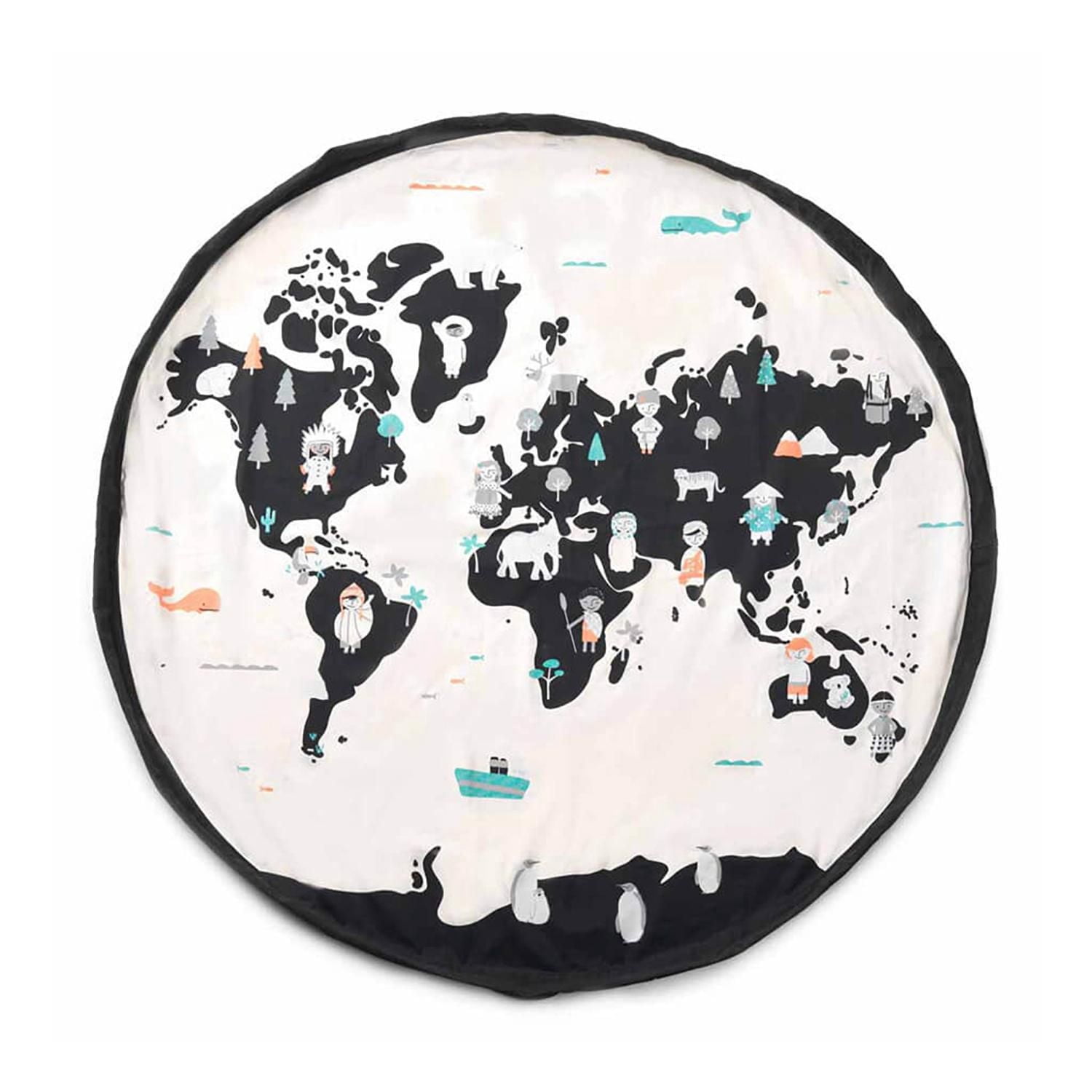Play & Go - Educational World Map - 3-in-1 Play Mat - Storage Bag & Diaper Bag -Double sided with Starry Sky Print - Fun & Interactive for Kids - 140 cm Diameter - Suitable for Newborn to Toddler - Ea