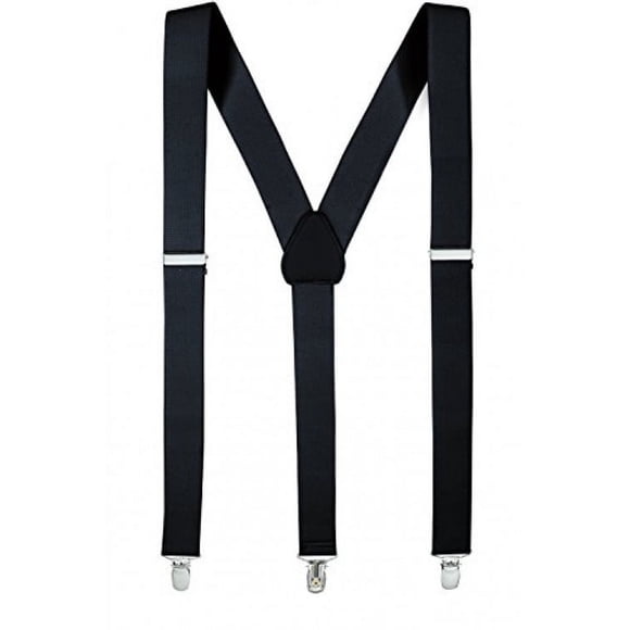 Hold'Em Junior/Adults Men Adjustable Elastic Solid 1" Suspenders Featuring STURDY POLISHED CLIPS-Black XL