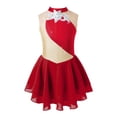 thumbnail image 4 of Oyolan Robe de Patinage Artistique pour Filles, Sans Manches, à Strass et Fleurs, avec Paillettes, Empiècement en Maille, Ballet, Patinage à Roulettes, Rouge, 8, 4 of 7