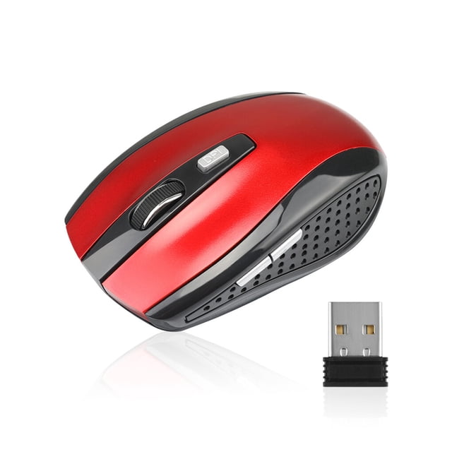 Maoww Computer 2.4Ghz Wireless Optical Mouse with USB Receiver 6 Buttons Gaming Mice 800/1200/1600DPI Desktop PC Laptop Accessories Red