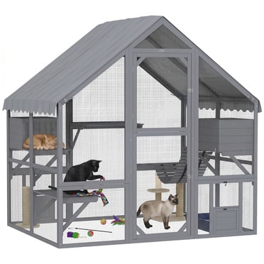 Large Catio Outdoor Cat Enclosure with Waterproof Cover for 2-4 Kittens