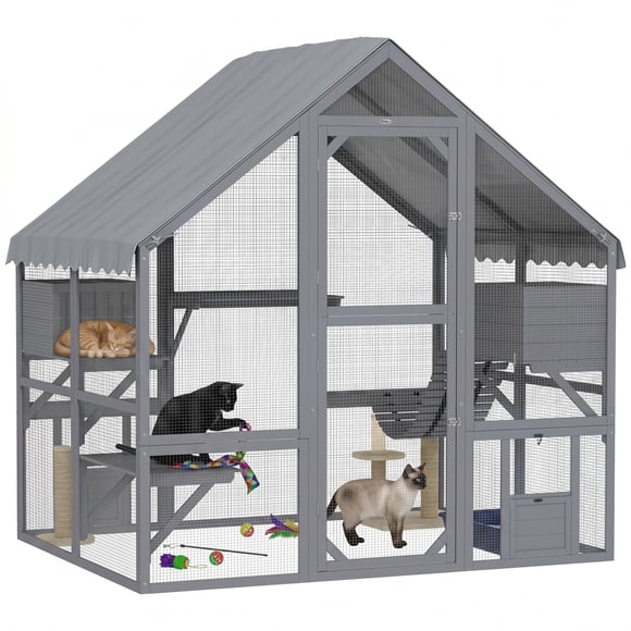 Large Catio Outdoor Cat Enclosure with Waterproof Cover for 2-4 Kittens