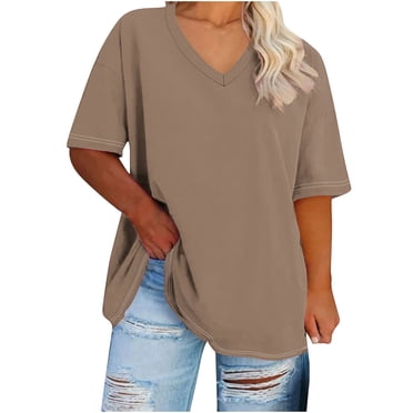cfhntfmh Plus Size Tops for Women Summer Trendy Loose V-Neck Shirts Oversized Casual Loose Tunic Tops 2025 Fashion