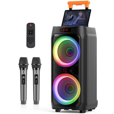 JYX Large Bluetooth Speaker, Dual 8'' Subwoofers, Portable Party Speaker with Trolley Bar & Wheels, Remote Control, T9
