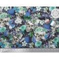 thumbnail image 2 of Soimoi Blue Polyester Crepe Fabric Skull & Anemone Flower Print Sewing Fabric BTY 52 Inch Wide, 2 of 3