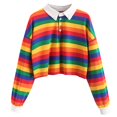 thumbnail image 2 of XZNGL Womens Color Stripe Button Long Sleeve Pullover Hoodies Sweatshirt Tops Blouse, 2 of 6