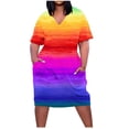thumbnail image 1 of Birdeem Robe Grande Taille pour Femmes Col en V Été Décontractée Robes d'Été Poche Genou Manches Courtes avec Poches, 1 of 5