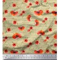 thumbnail image 1 of Soimoi Beige Modal Satin Fabric Text & Poppy Floral Print Fabric by the Yard 42 Inch Wide, 1 of 3