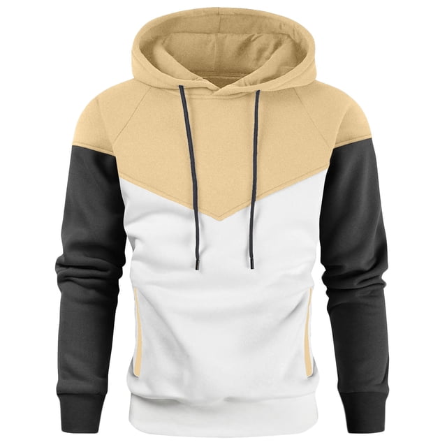 Yuyuzo Men Pullover Sweatshirts Long Sleeve Drawstring Hooded Sports Solid Color Patchwork Hoodies for Men