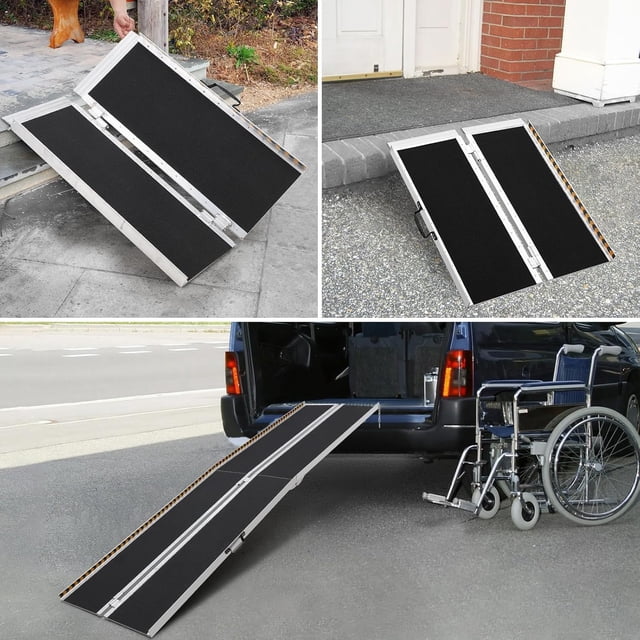 GloryStar Folding Aluminum Wheelchair Ramp, Non-Slip Black Seamless Threshold Ramp for Home Steps, Stairs & Doorways, 600 lb Capacity