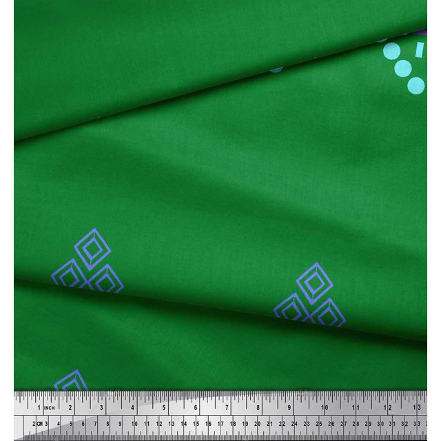 Soimoi Green Heavy Satin Fabric Aztec Geometric Print Fabric by the Yard 54 Inch Wide