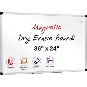 VUSIGN Tableau magnétique d'effacement à sec, 36 X 24 Inches, panneau blanc mural avec bac à stylo, cadre en aluminium argenté