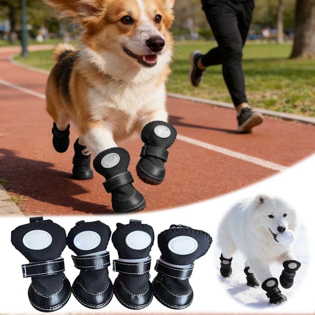 Breathable Reflective Protective Dog Shoes Boots With Adjustable Straps For Small Medium Outdoor Walking On Hot Pavement Rainy Weather 4PCS