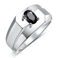 thumbnail image 4 of RYLOS Men's Rings 14K White Gold Ring Classic Solitaire 7X5MM Oval Shape Gemstone Designer Band Onyx October Birthstone Rings For Men Size 8, 4 of 5