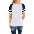 thumbnail image 2 of Nouveau Col Ras du Cou T-Shirt Manches Courtes Top Casual Couleur Bloc Blouse Femmes, 2 of 2