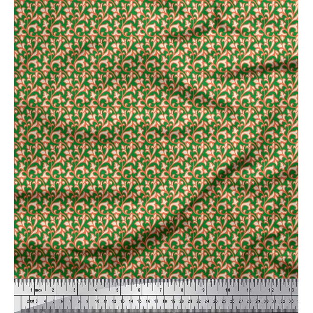 Soimoi Green Poly Georgette Fabric Filigree Damask Fabric Prints By Yard 52 Inch Wide