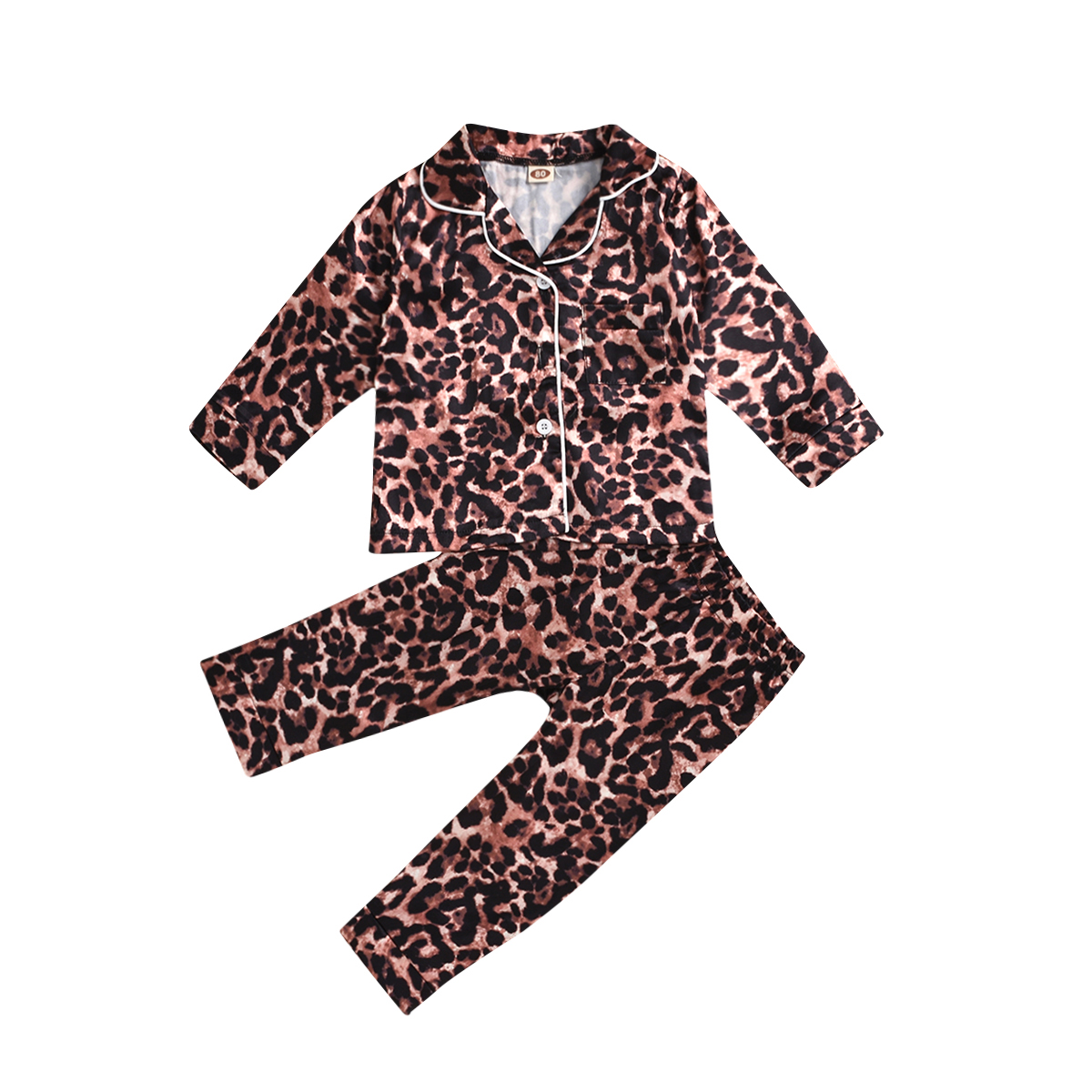 Fortune Boy Girl Pajamas Set Leopard Print Long/Short Sleeve Tops+Shorts/Pants