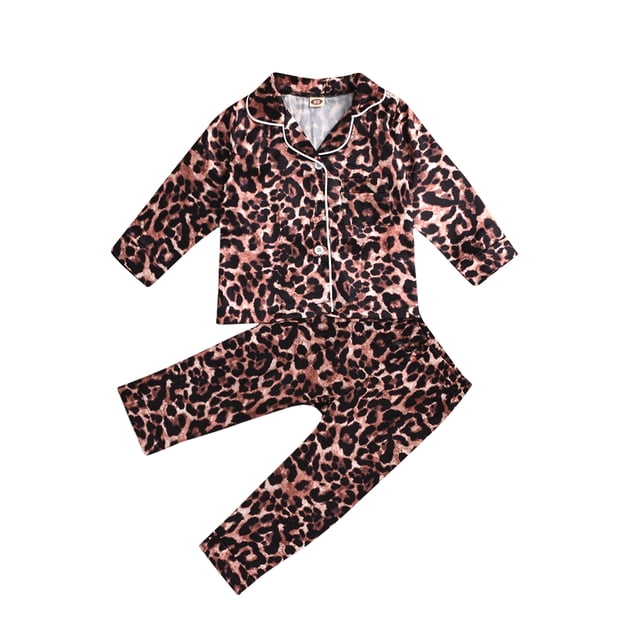 Fortune Boy Girl Pajamas Set Leopard Print Long/Short Sleeve Tops+Shorts/Pants