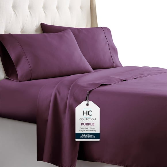 HC COLLECTION Twin Sheets Set, 3 pc Bed Sheets & Pillowcase Set - Machine Washable for Easy Care - Soft & Breathable All Season Microfiber Sheets with Deep Pockets - Purple