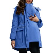 Quilted Maternity Parka for Women 3 Ways to Wear Warm Hooded Down Coat Winter Jacket with Multiple Pockets Peacoat Mid-Length Parkas Oversized Pregnancy Overcoat