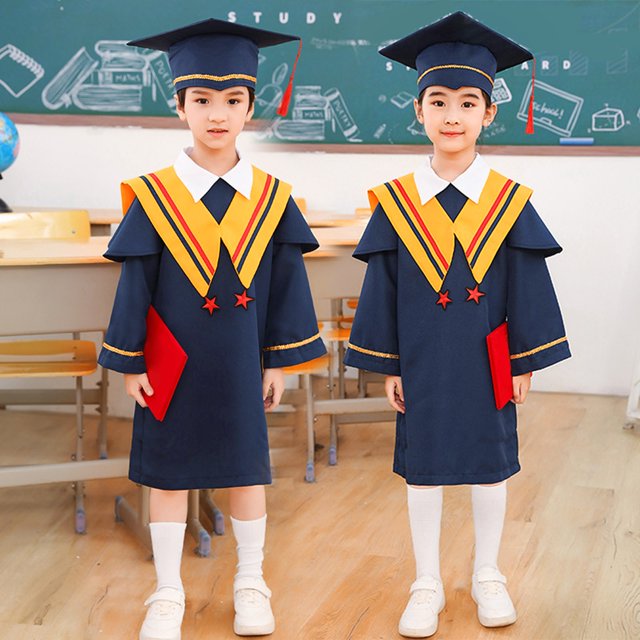 Kids Graduation Robe Pre School Graduation Cap and Gown Two Pieces Set Graduation Dress Outfit Size 4-5 Years Kids Clothing