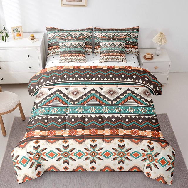 Erosebridal Tribal Aztec Bedding Queen Size, Bohomian Hippie Bedding Sets Queen Size, Triangle Geometric Decor, Reversible