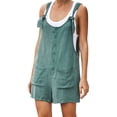 thumbnail image 1 of TopLLC Women's Summer Casual Rompers Sleeveless Loose Spaghetti Strap Short Jumpsuits Overalls Solid Button Bodysuit Playsuit With Pockets, 1 of 6