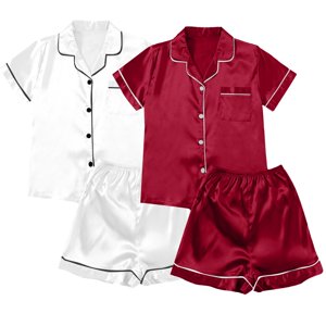 ZJXFGS Vêtements de nuit pour femmes, Pyjamas pour femmes et satins 4 Pièce Pyjamas manches courtes Vêtements de nuit et shorts ensemble Femmes costume de loisirs Vêtements de salon, short pyjama ensemble pour femmes blanc 3XL