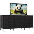 thumbnail image 2 of Meuble Télé Moderne de 63 Pouces avec 9 Tiroirs en Tissu – Grand Commode, Table Console Multimédia, Cadre en Métal, Dessus en Bois, Grand Coffre de Rangement pour Chambre, Salon – Noir, 2 of 8