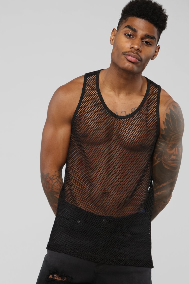 Faithtur Male Mesh Sleeveless Fishnet Tank Tops,Workout Underwear Vest