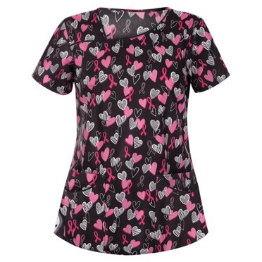 RKSTN Uniforme de Travail Mode pour Femmes Imprimé Manches Courtes Col en V avec Poches Chemise