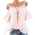 thumbnail image 3 of Birdeem T-Shirt Blouse Sans Bretelles à Épaules Dénudées pour Femmes Grande Taille avec Col Rond Appliqué et Fleurs, 3 of 3