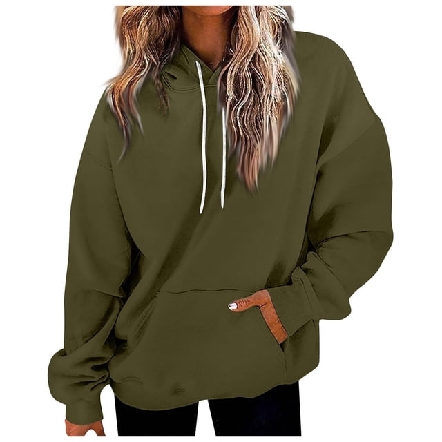 cfhntfmh Womens Fall Fashion 2024 Drawstring Long Sleeve Hoodie Solid Pullover Tops Oversize Sweatshirt