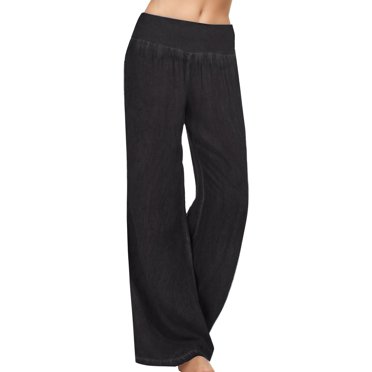 LUOGENLI Female Casual Pants Jeans Pants Wide Palazzo Women Leg Trousers Denim Elasticity Casual Waist High Pants Cotton Casual Pants Women Wide Leg White Womens Casual Pants Black XXL