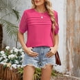 thumbnail image 2 of Yanlir Women's Fashion Spring Summer Solid Color Round Neck Short Sleeve Lace Patchwork Loose T-Shirt Summer Tops(Hot Pink,M), 2 of 7