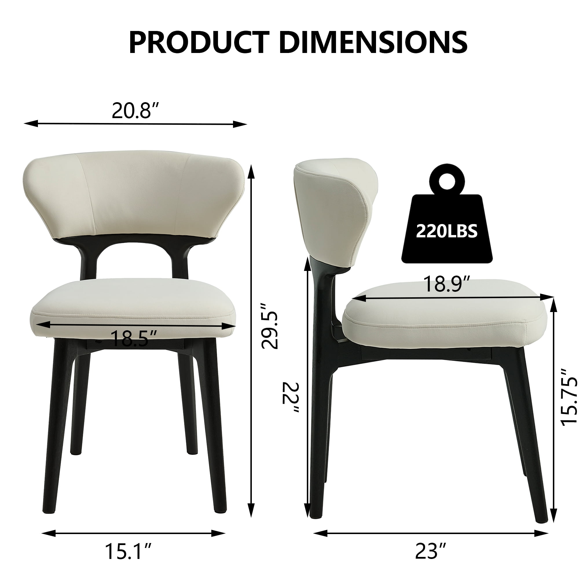 Noble House Solid Wood Dining Chairs Set of 2 Black Upholstered Kitchen Chairs