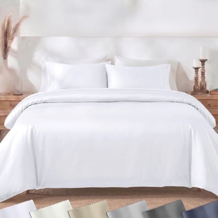 California Design Den 3-Pc Queen Size Duvet Cover Set, 400 Thread Count Sateen 100% Cotton Comforter Cover and Two Pillow Shams Bedding Set, Button Closure, Corner Ties (